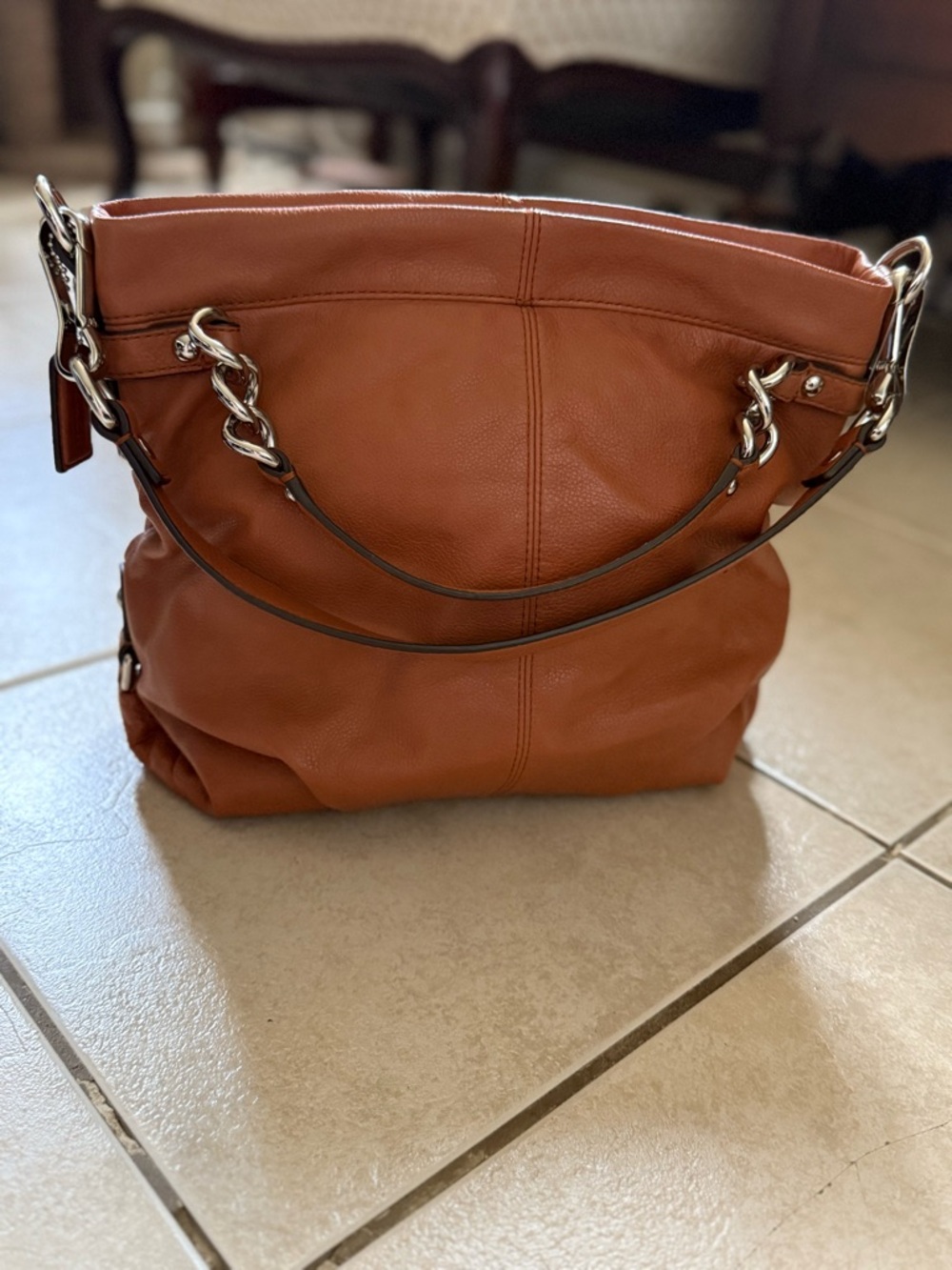 VINTAGE Coach Brooke Supple Pebble Leather Shoulder Boho in Cognac Brown